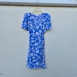 NWOT Periwinkle Blue and White Floral Wrap Dress - flaw